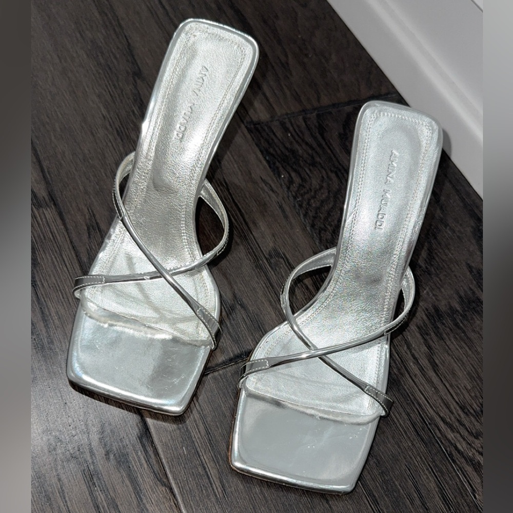 AMINA MUADDI Silver Adriana Slipper 95 Heeled Sandals